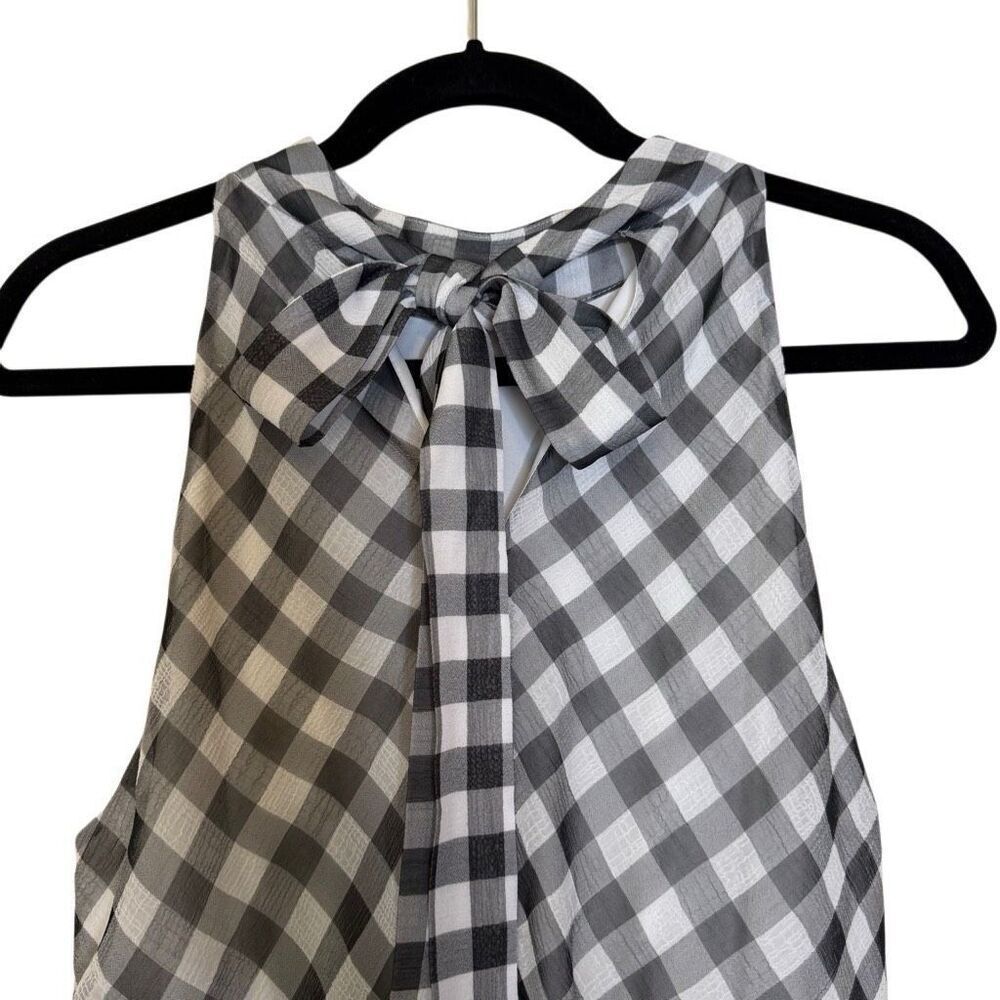 Sam Edelman Black and White Checked High Neck Halter Tiered Midi Dress Sz 14 - Picture 6 of 14